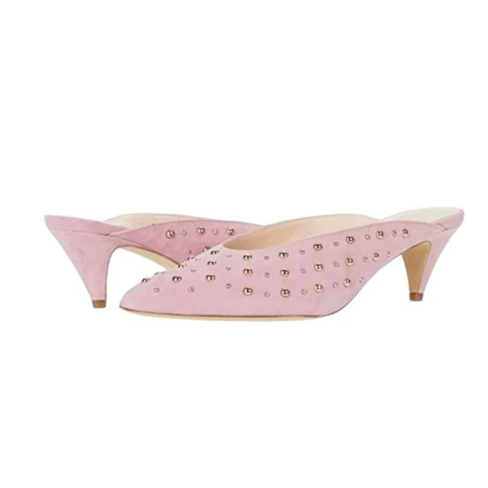 Kate Spade New York Parisian Pink Surie Studded‎ Suede Kitten Heel Mules 7.5